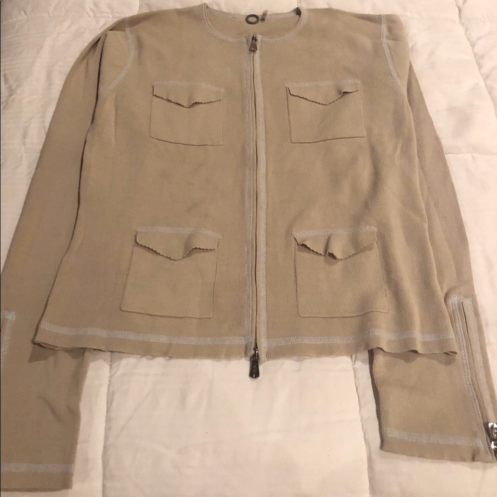 Zip cardigan with zipper at front and sleeves